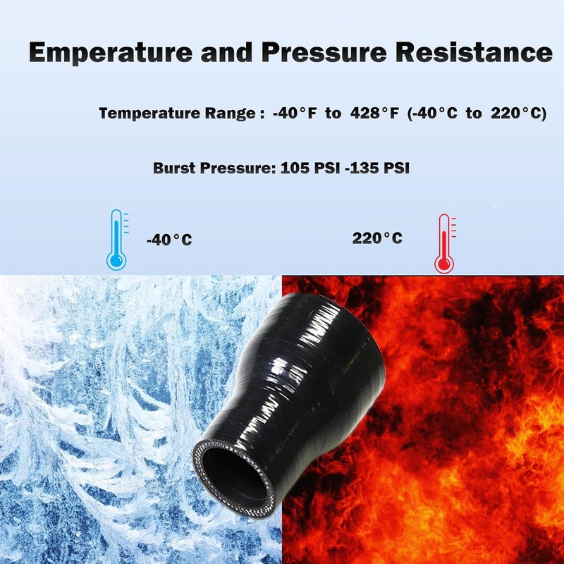 I33T Automotive Silicone Tubing, ID 2.25" to 3" (57mm-76mm) Straight Reducer, 3"(76mm) Leg Length, 3-Ply High Performance Coupler, Universal Automotive Pure Silicone Hose (Black) - Image 2